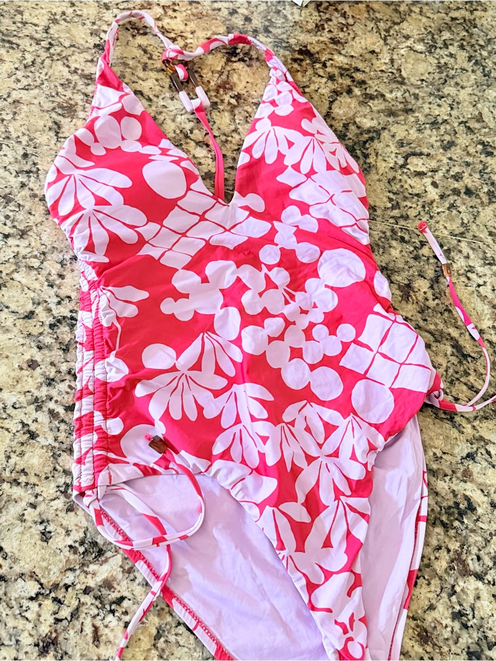 Trina Turk Pink & White Floral Halter One-Piece Swimsuit